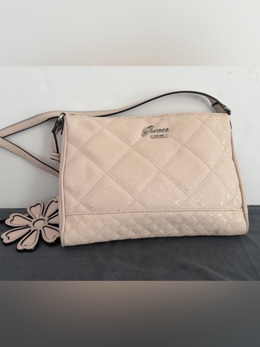Guess Beige Monogram Crossbody Shoulder Bag.